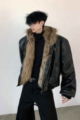 Winter Fashionable PU Leather Jacket for Men with Faux Fur, Reversible Design - 5SION