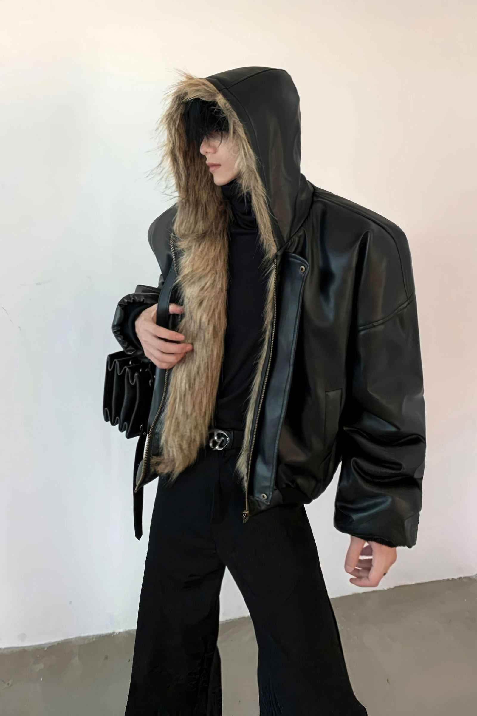 Winter Fashionable PU Leather Jacket for Men with Faux Fur, Reversible Design - 5SION