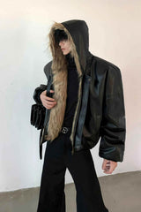Winter Fashionable PU Leather Jacket for Men with Faux Fur, Reversible Design - 5SION