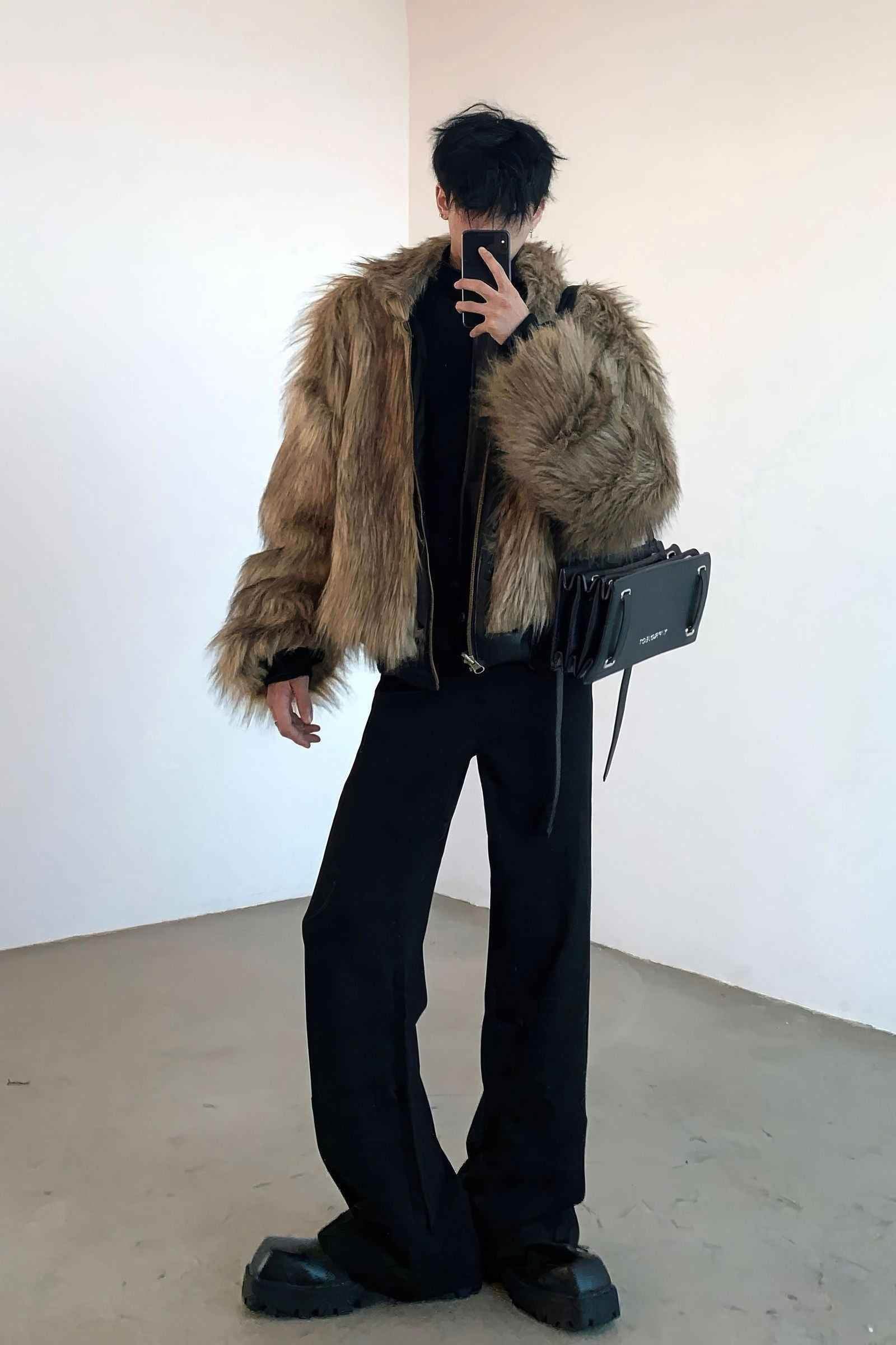 Winter Fashionable PU Leather Jacket for Men with Faux Fur, Reversible Design - 5SION