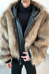 Winter Fashionable PU Leather Jacket for Men with Faux Fur, Reversible Design - 5SION