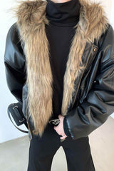 Winter Fashionable PU Leather Jacket for Men with Faux Fur, Reversible Design - 5SION
