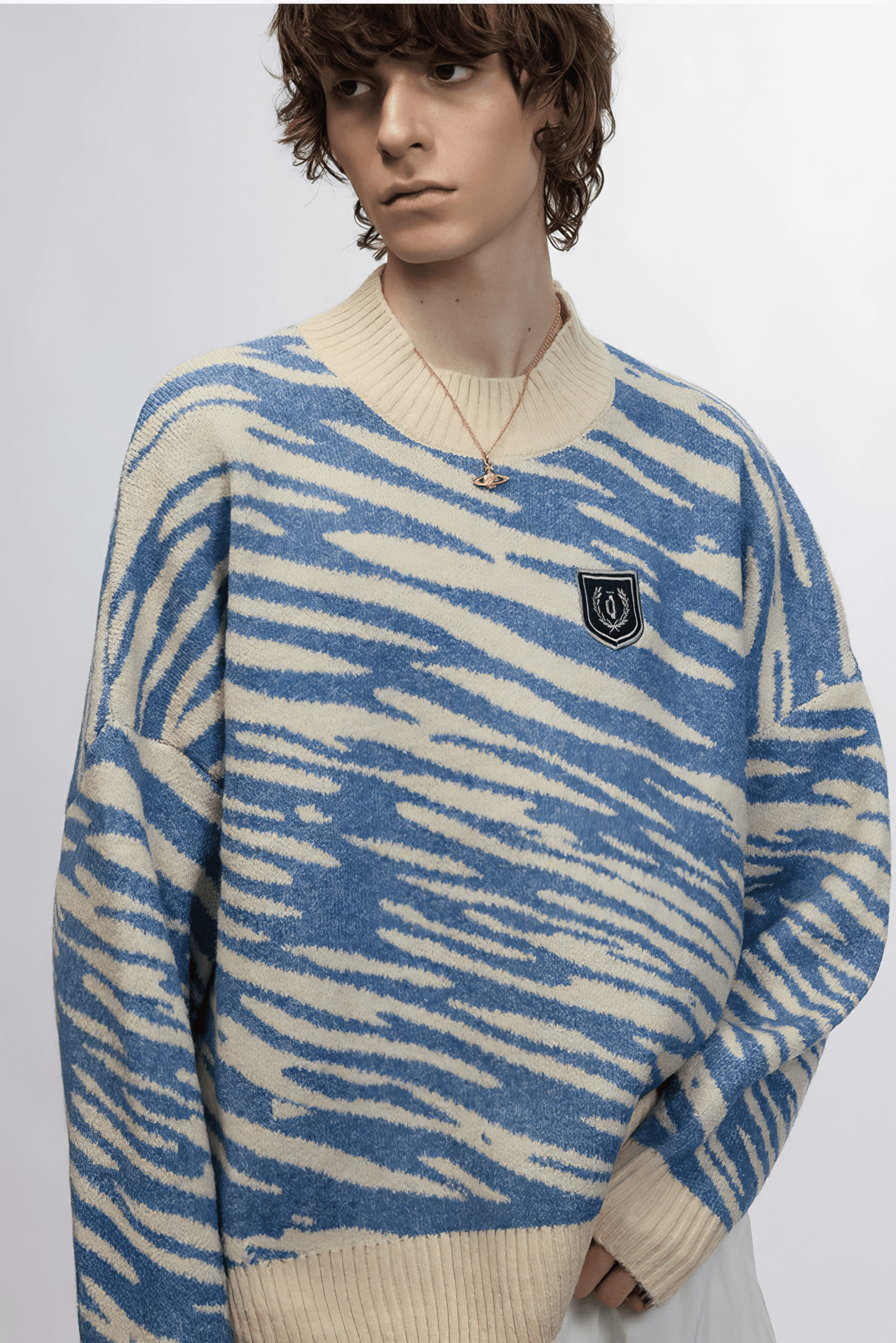 Winter Retro Zebra Knit Sweater – Embroidered Crew Neck for Couples - 5SION