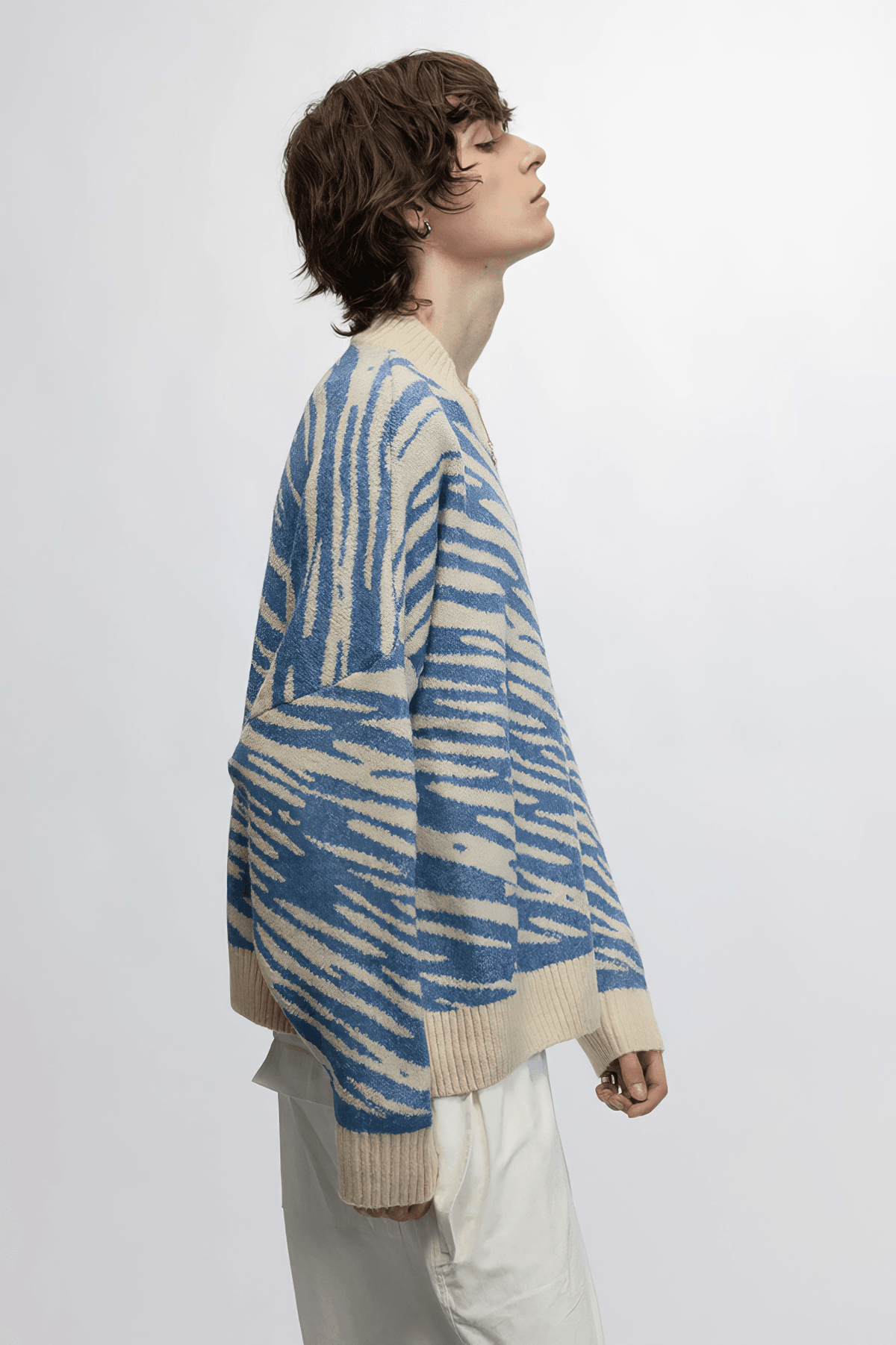Winter Retro Zebra Knit Sweater – Embroidered Crew Neck for Couples - 5SION