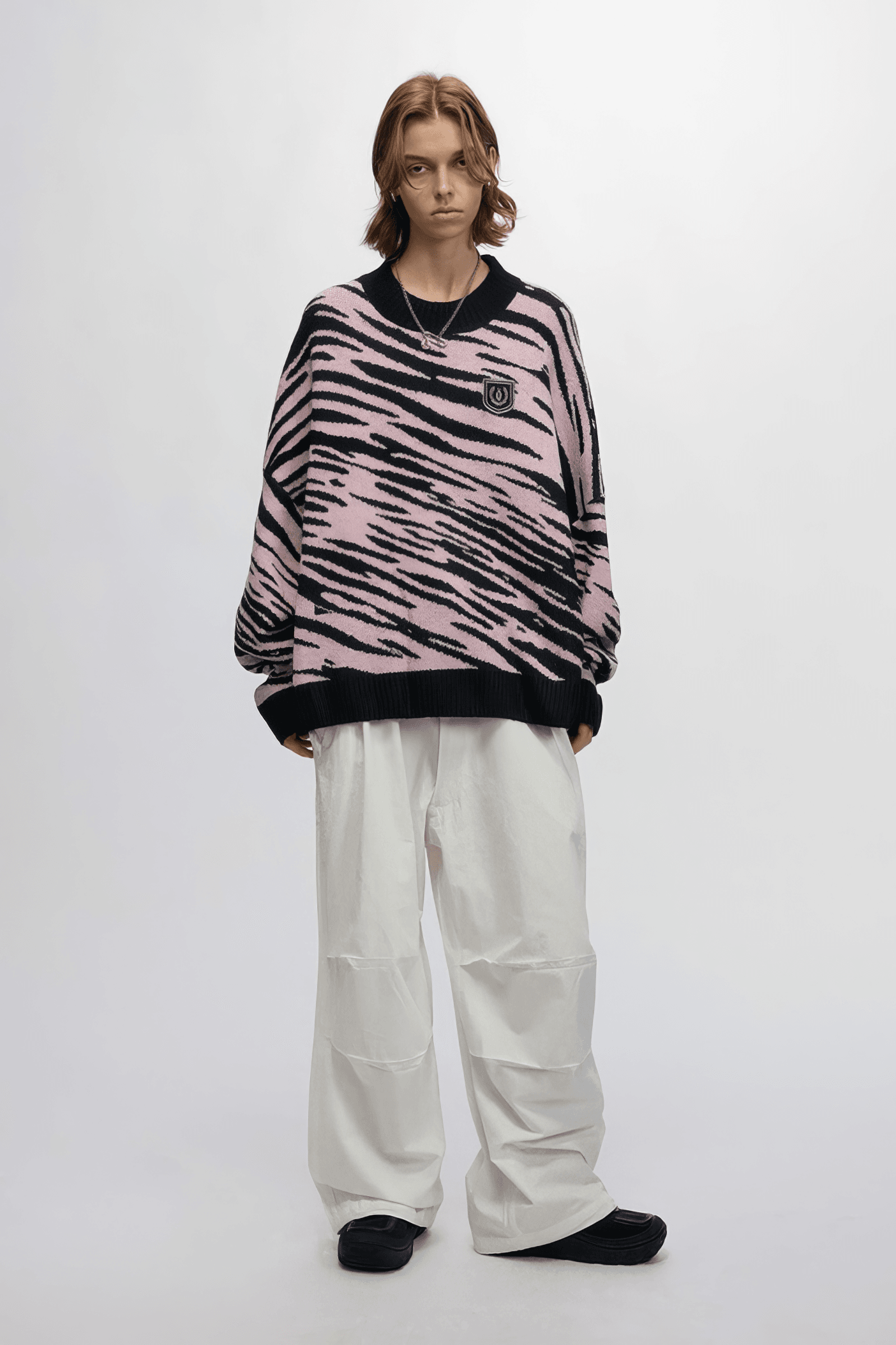 Winter Retro Zebra Knit Sweater – Embroidered Crew Neck for Couples - 5SION