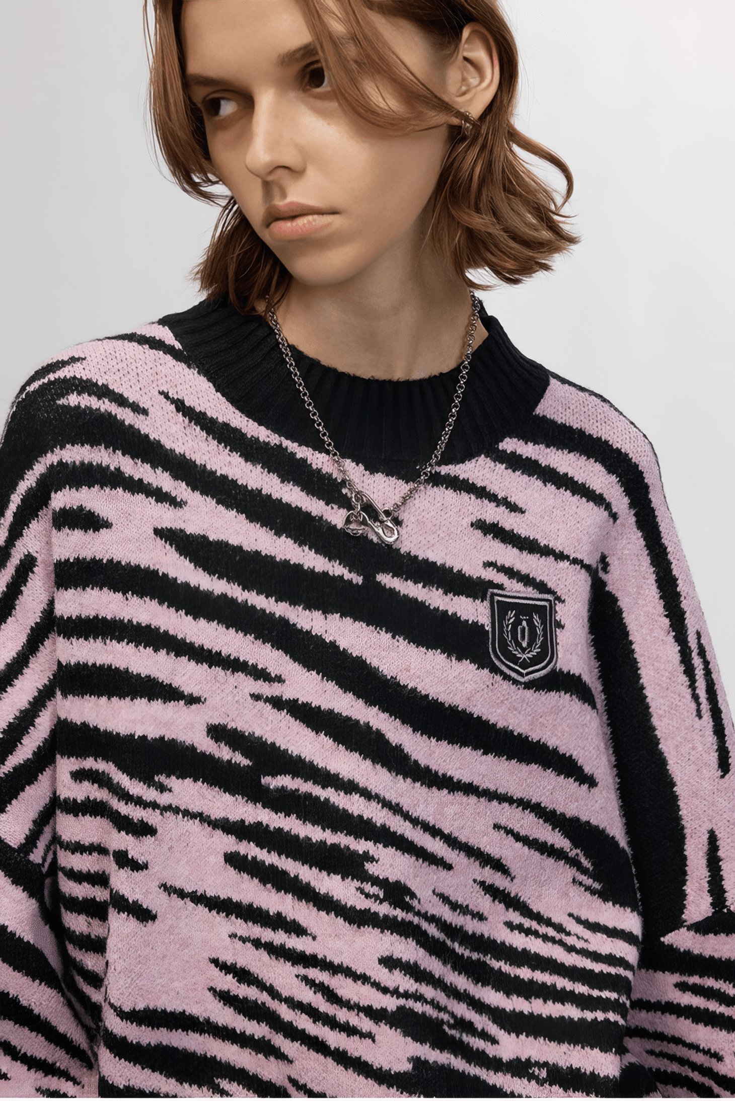 Winter Retro Zebra Knit Sweater – Embroidered Crew Neck for Couples - 5SION